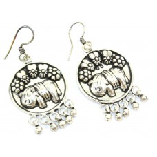 Dangle Rattle Earrings Handcrafted 925 Sterling Silver Animal Elephant